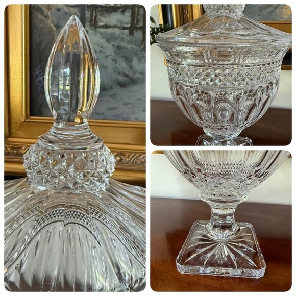 Vintage Shannon By Godinger Brandon Crystal Urn With Lid Footed Bowl 2 Piece 15" - Picture 9 of 9